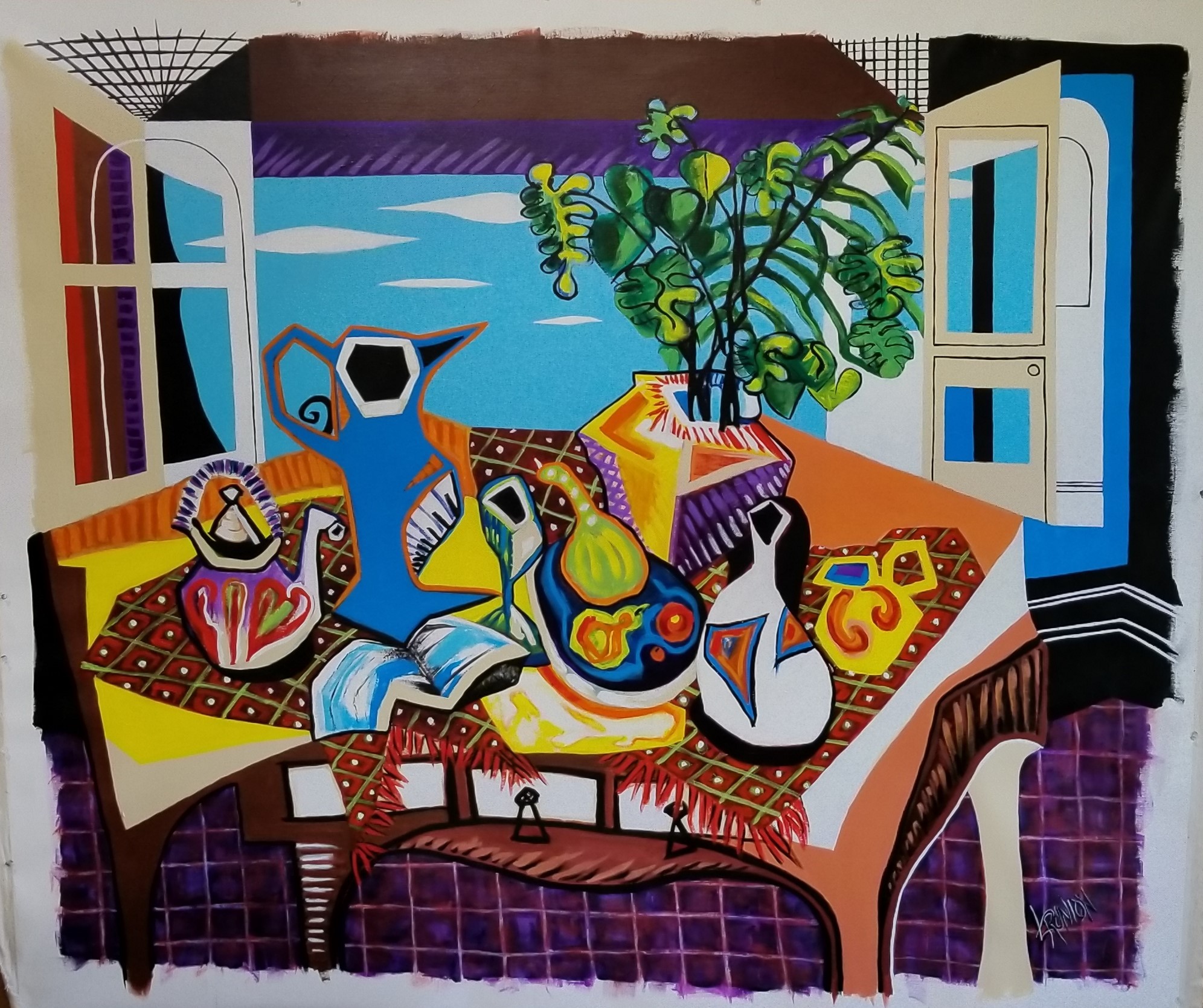 Still life, Blue pitcher and book